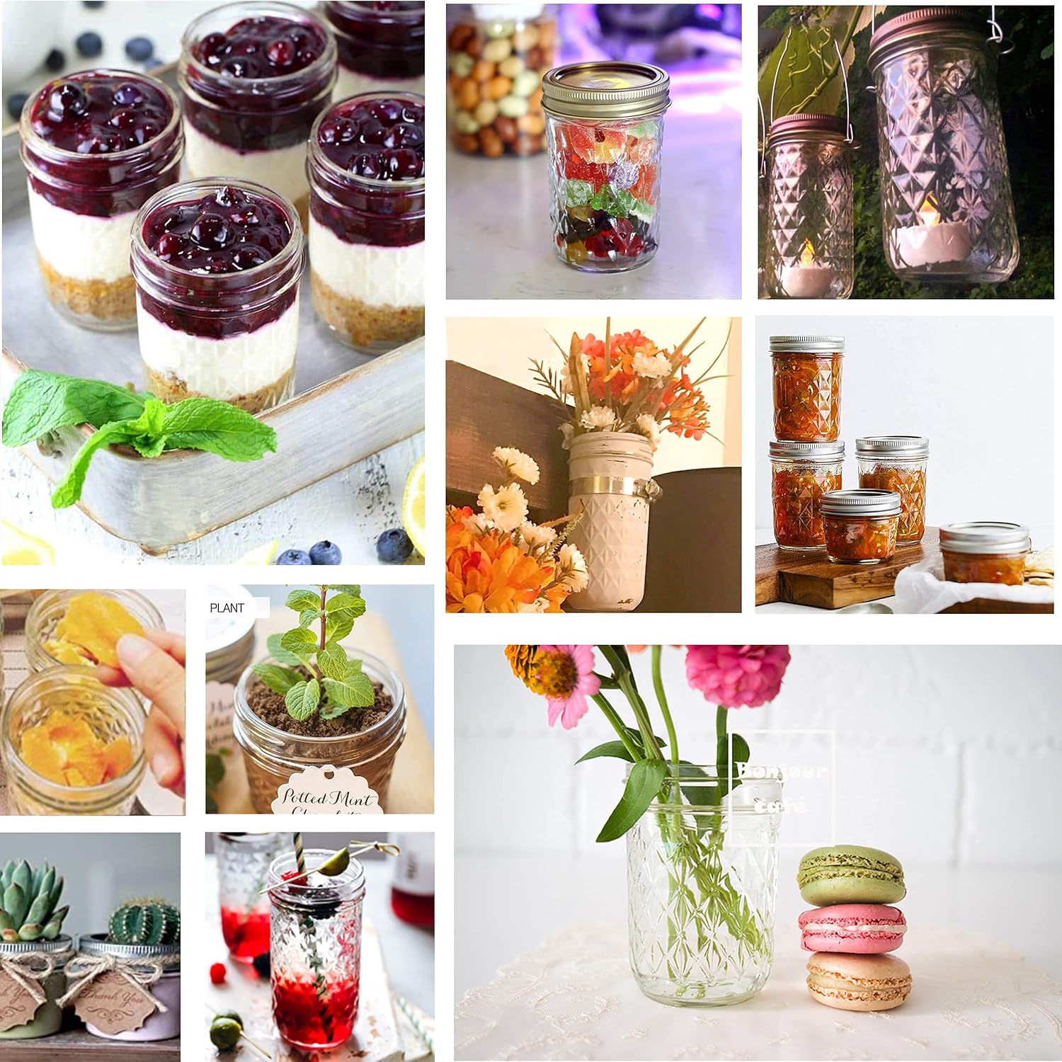 LovoIn Mason Jars Canning Jars, Jelly Jars With Regular Lids, Ideal for Jam, Honey, Wedding Favors, Shower Favors, Baby Foods, DIY Magnetic Spice Jars, 4 OZ x 3, 8 OZ x 3, 12 OZ x 3: Home Improvement