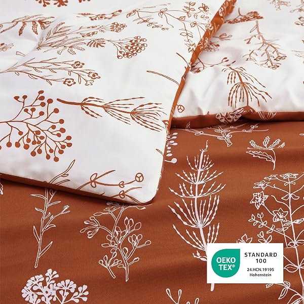 BEDSURE TERRACOTTA QUEEN COMFORTER SET – REVERSIBLE FLORAL BED SET, SOFT SUMMER LIGHTWEIGHT BEDDING FOR BEDROOM, 1 SOFT BOTANICAL FLOWERS COMFORTER AND 2 PILLOW SHAMS