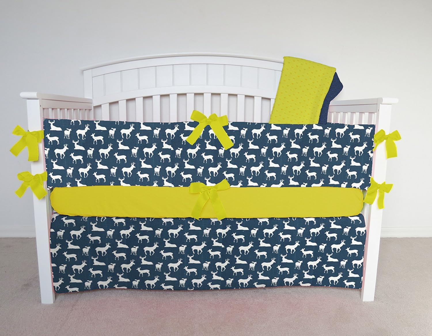 navy blue deer crib bedding