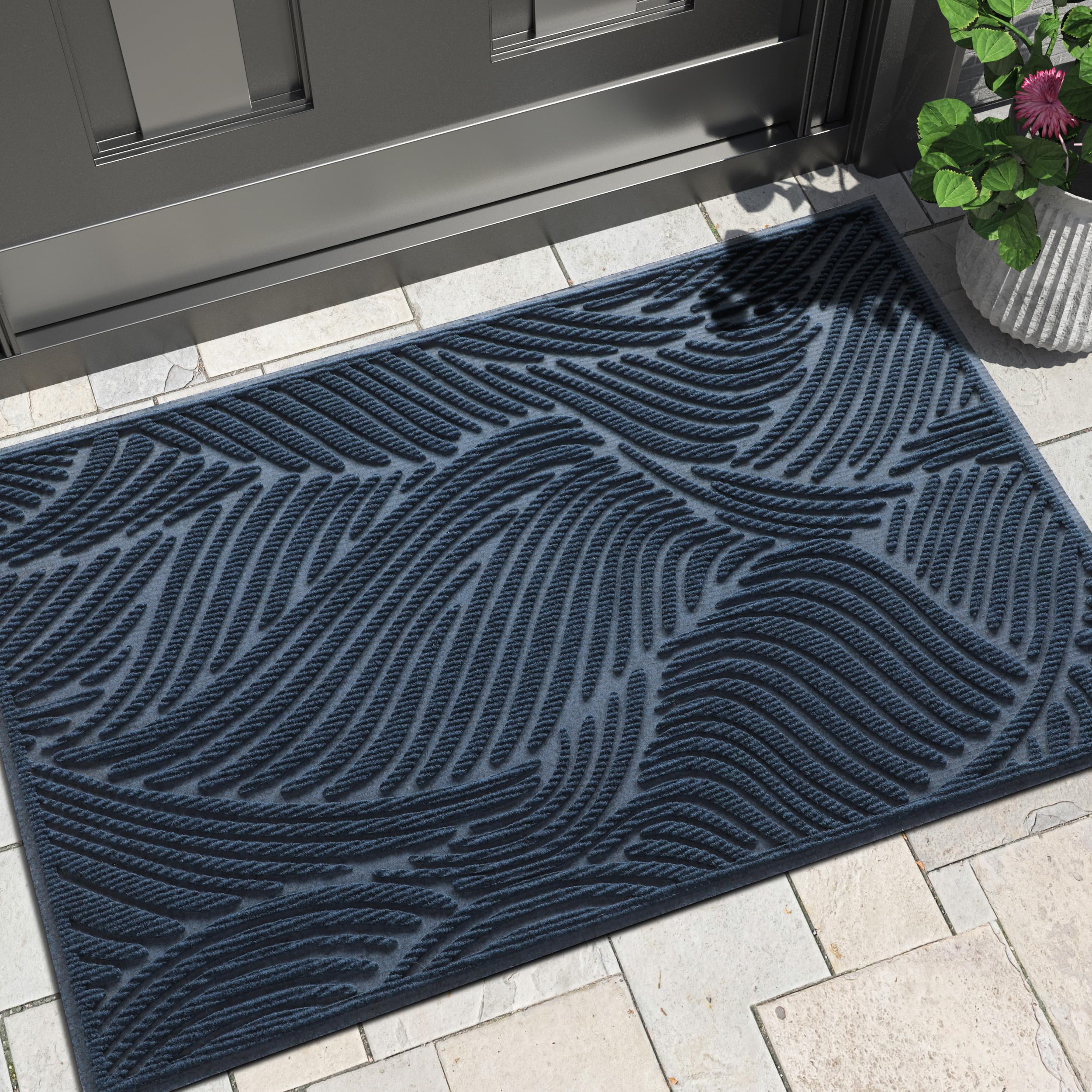 Photo 1 of Yimobra Doormat Outdoor Entrance, All-Weather Waterproof Front Door Mat, Low Profile Non-Slip Welcome Matt Indoor, Art Decoration for Garage and Patio Entrance, 29.5x17, Blue