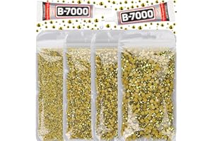 WORTHOFBEST 30200Pcs Metallic Gold Resin Flatback Rhinestones with b7000 Jewelry Glue Fix for Crafts Clothes Clothing Crafting Fabric Costumes, Flat Back Rhinestones Bulk, Gems Sets Bedazzle Kit 2-5mm
