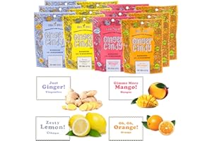 Gem Gem Ginger Candy Chewy Ginger Chews (Assorted Mix, 5.0oz, Pack of 12)