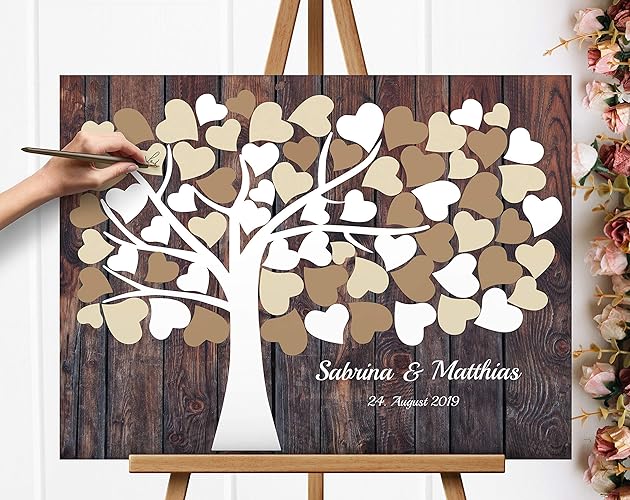50x40 cm Leinwanddruck-Gästebuch Hochzeitsbaum Wedding tree Gästebuch Leinwanddruck Hochzeitsgästebuch auf Keilrahmen Hochzei
