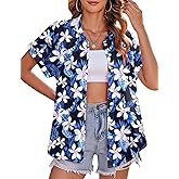 Zeagoo Women's Hawaiian Button Down Shirts Casual Short Sleeve Floral Tropical Print Summer Blouse Tunic Top