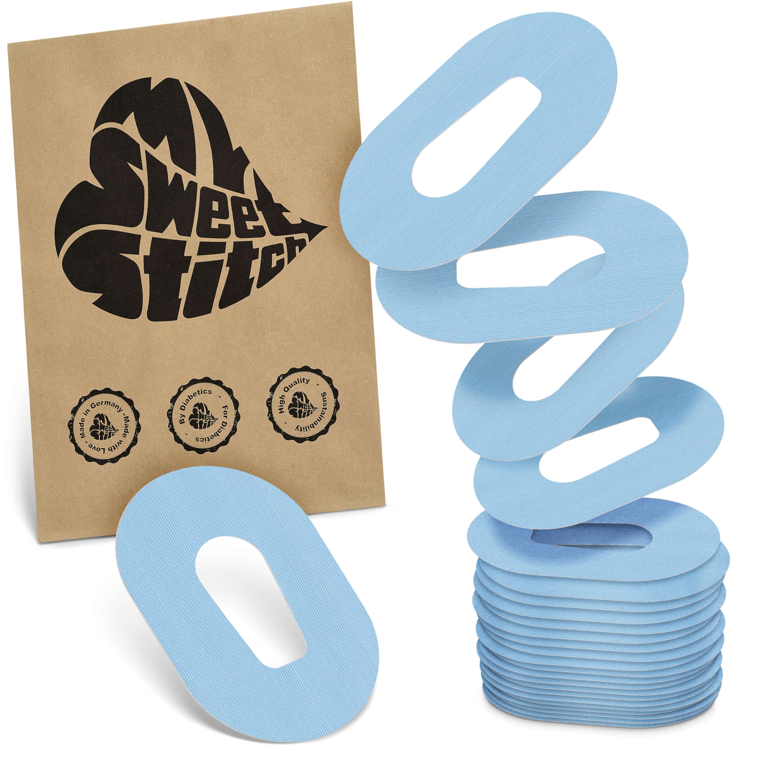 MySweetStitch - 25 x Dexcom G6 Patches, Overpatch Ø 70 x 55mm, Waterproof, Breathable, Skin-Friendly, Made in Germany, Ice Blue