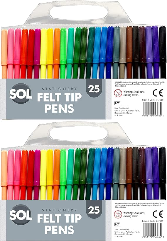 50 x Felt Tip Pens Pen Assorted Colours Art Colouring Pens Fibre Art