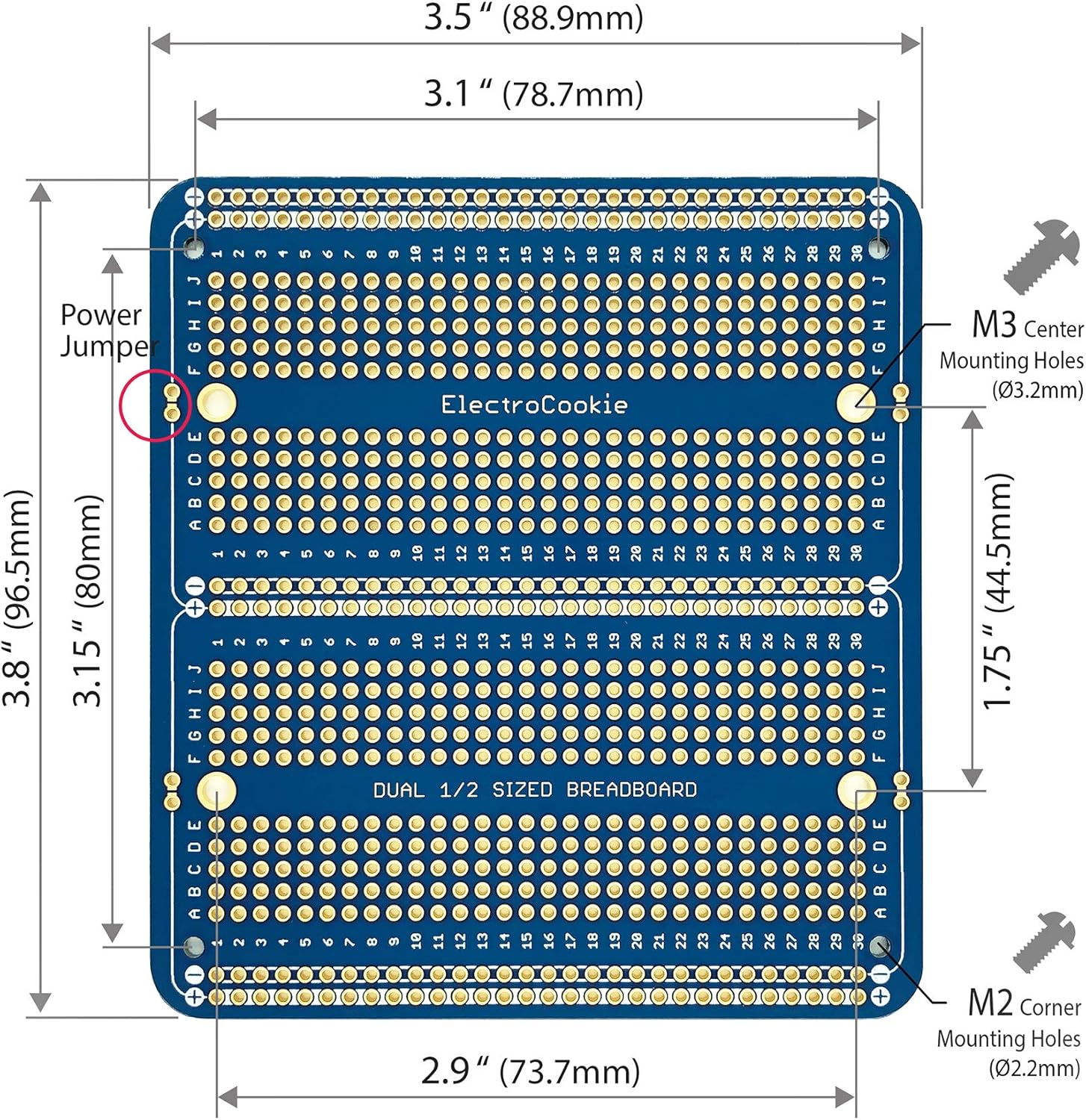 ELECTROCOOKIE Large PCB Prototype Board Kit Solderable Breadboards for