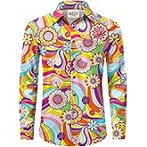 Mainfini Men's 70s Hippies Dress Shirt Floral Paisley Printed Long Sleeve Button Shirts (S-XXL)