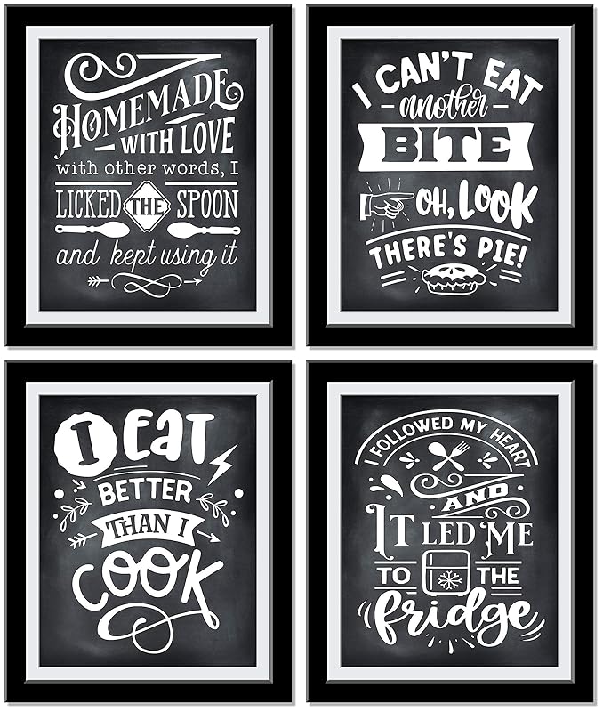 Kitchen Wall Decor, Set of 4 Cool Funny Kitchen signs wall decor, Motivational Kitchen Art Home Decor, Funny Kitchen Decor | 8 x 10 UnFramed Prints…