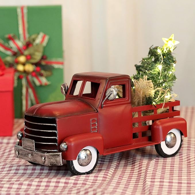 HDNICEZM Christmas Vintage Red Truck with 1pcs Mini