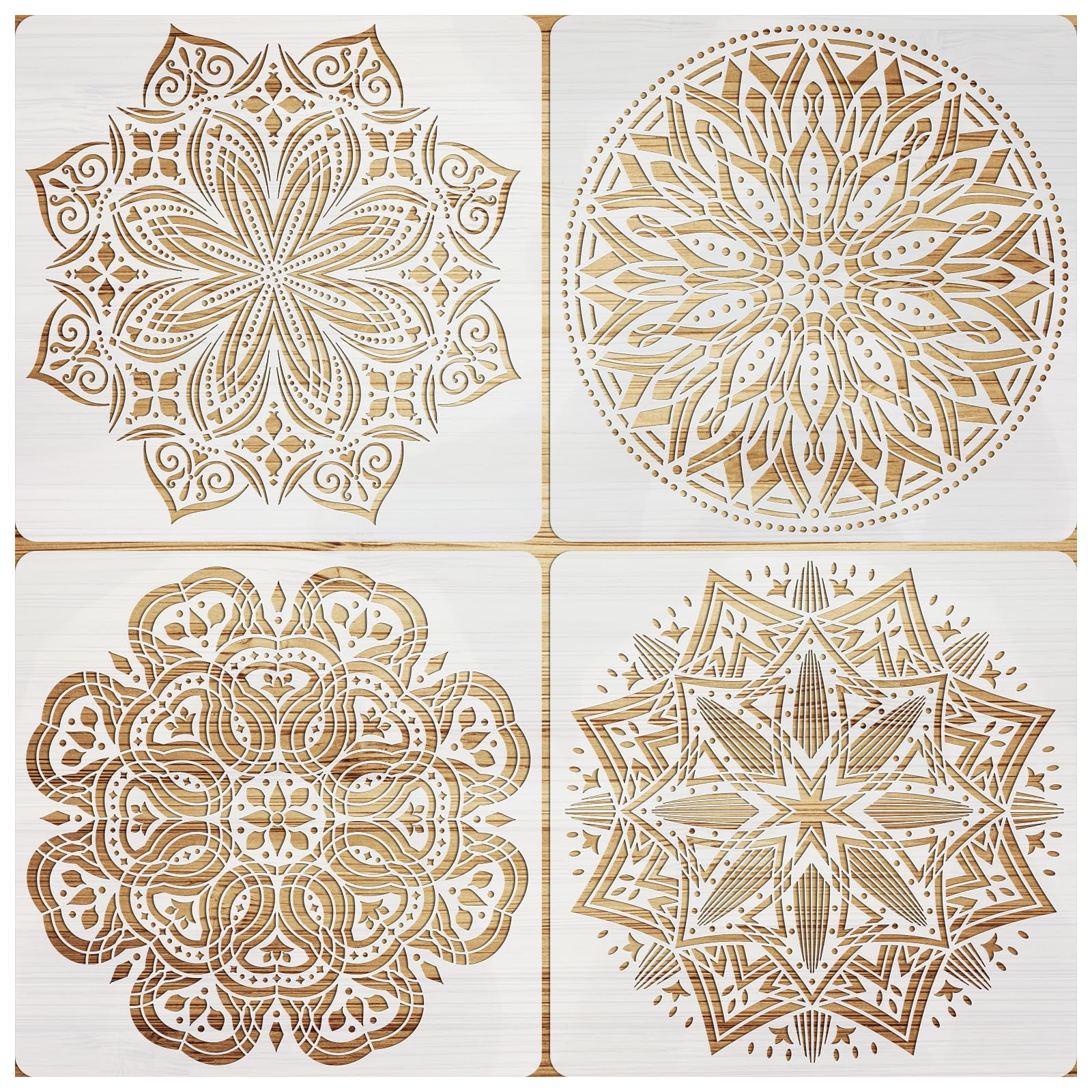 VETPW 4 Large Stencil Mandala Dot Stencils Drawing Painting Template Craft Stencil Set, DIY Reusable Shapes Stencils Scale Templates for Fabric, Floors, Window, Furniture, Wood, Wall Design, 30x30CM