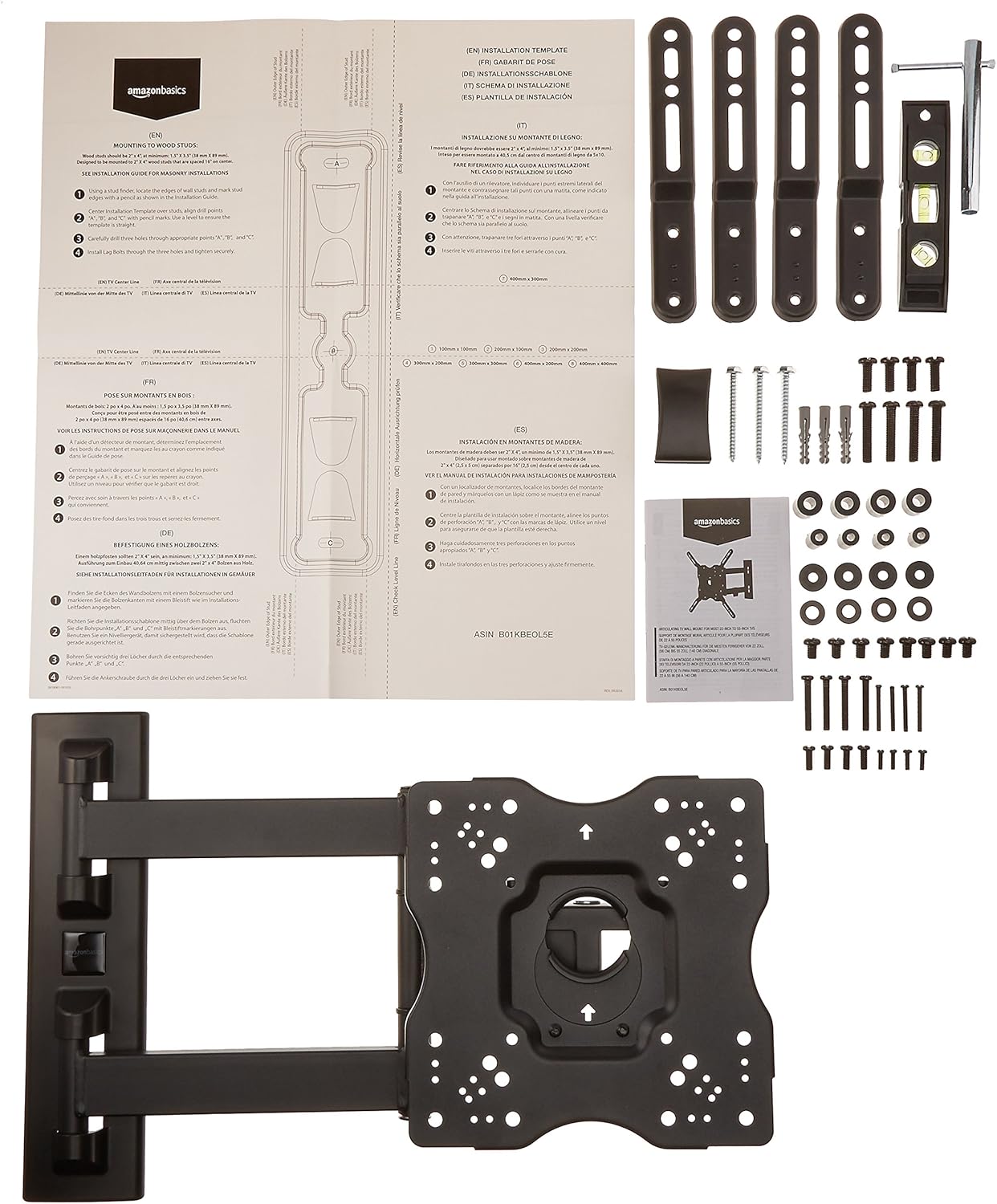 Basics Heavy-Duty, Full Motion Articulating TV Wall Mount for 22-inch to 55-inch LED, LCD, Flat Screen TVs: Electronics
