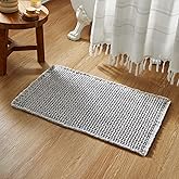 TYUU Boho Bathroom Rugs, Super Absorbent Non Slip Waffle Bath Mat Quick Dry Bath Rugs Washable Boho Farmhouse Bathroom Rugs, Light Grey 30"x20"