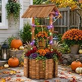 Ultym 54" Outdoor Garden Wishing Well Planter with LED Lights | Rustic fir wood decor with 11 light modes, timer, adjustable bucket, drainage base, and liner for Yard, Patio, Backyard