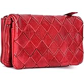 VILENCA HOLLAND Genuine Leather Wallets for Women, Small Wallet for Ladies Zipper Coin Purse Credit Card Holder with Strap (VL-167-RED)