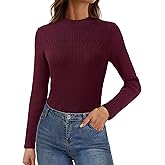YUCOLEN Women's Long Sleeve Mock Neck Sweater Ribbed Knit Slim Fit Basic Tops Lightweight T Shirts Going Out 2025 Clothes