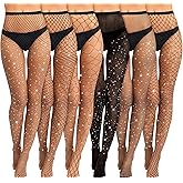 Jexine 6 Pcs Sparkly Fishnet Stockings For Women Sexy Glitter Rhinestone Fishnets Stockings Ladies Fish Tights One Size Fit All Glitter Tights Sparkle Rhinestone Fishnets Mesh