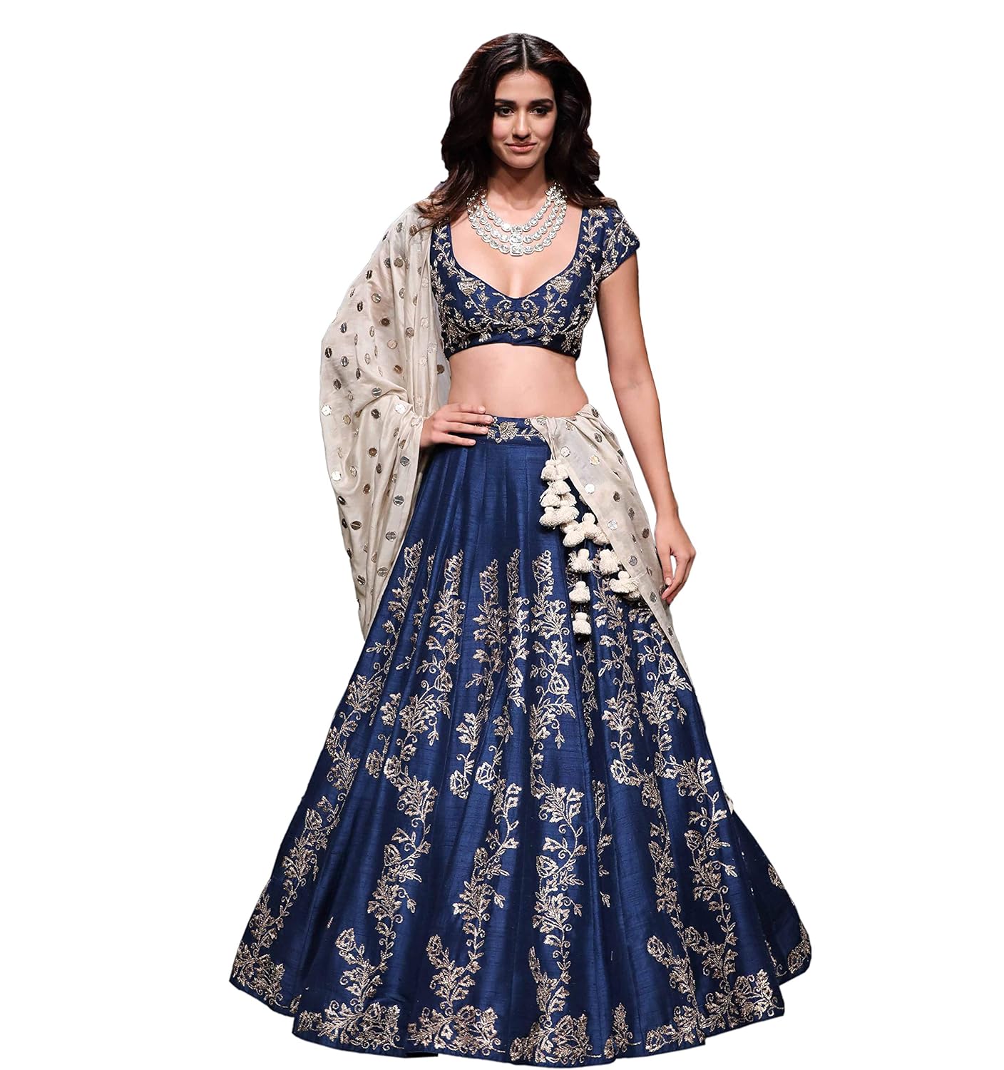 women's hara silk heavy embroidery navy blue lehenga choli by goyani international