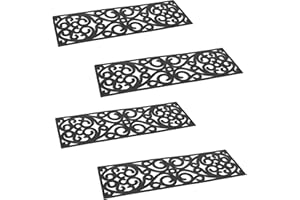 BIRDROCK HOME 10" x 30" Rubber Stair Mat with Scroll Design | 4 Pack | Tread Mat | Keeps Your Floors Clean | Outdoor Doormat | Decorative Design