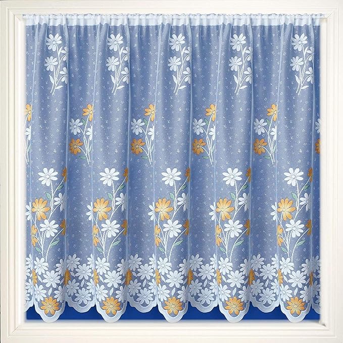 Maple Textiles Daisy Net Curtain Pretty Flowered Floral Lace Pattern. Sold by the Metre (White