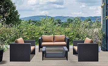 Amazon Com Armen Living 4 Piece Oahu Wicker Patio Set Brown