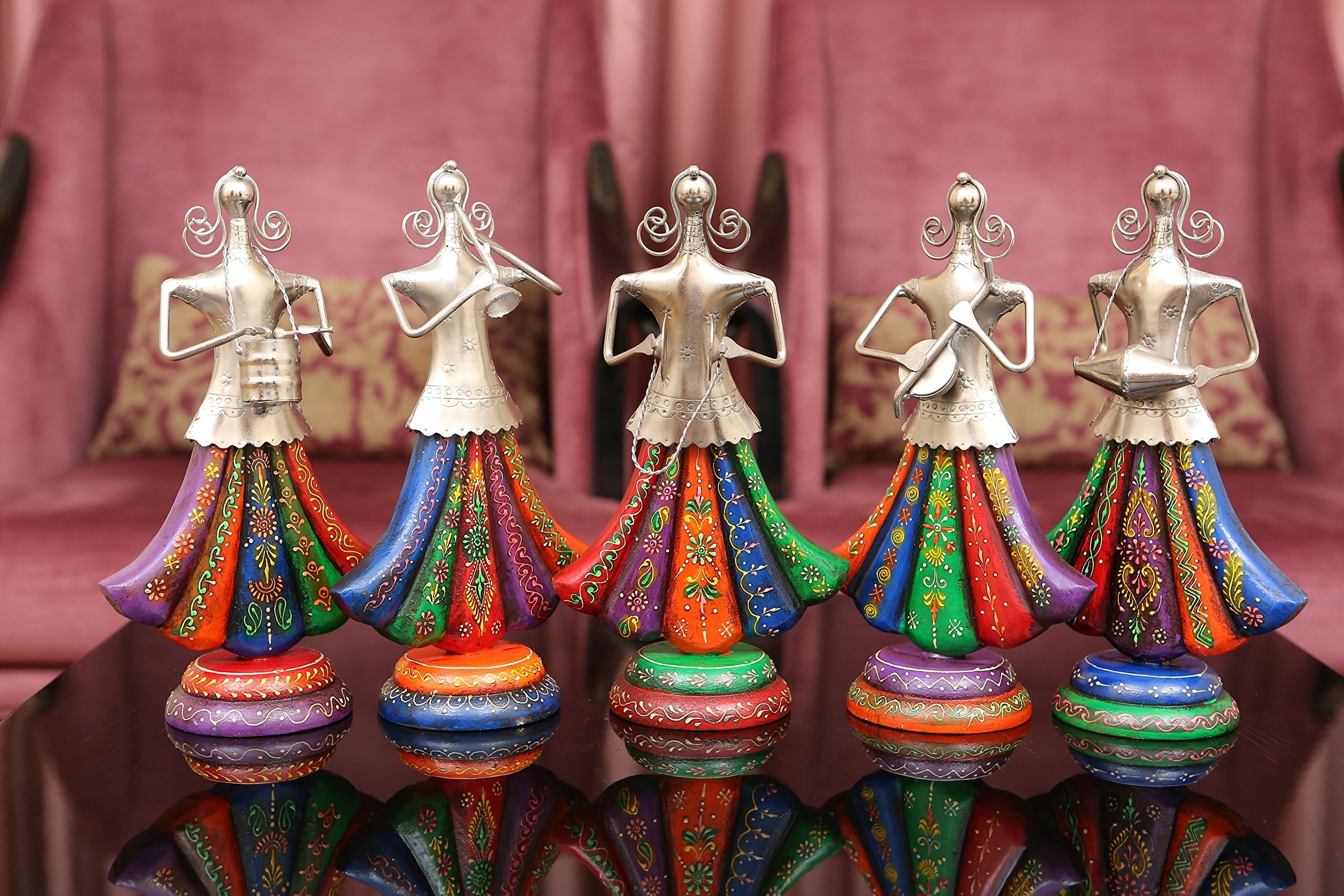 KOLAMBAS Metal Statue Tribal Musician Ladies Figurine Set of 5 Pcs Home Decorative Handicrafts Showpiece