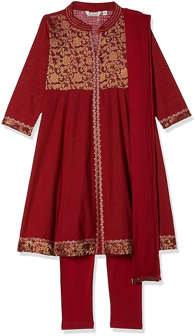 Girl's A-Line Regular Fit Cotton Salwar Suit Set(Colors & Print May Vary)