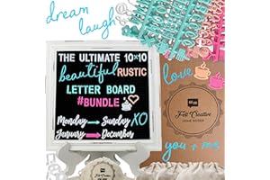 Rustic Felt Letter Board Ultimate Bundle Farmhouse Vintage White Wood Frame and Stand by Felt Creative Home Goods Changeable Message Memo Board 800+ Letter Set (Black, 10x10)