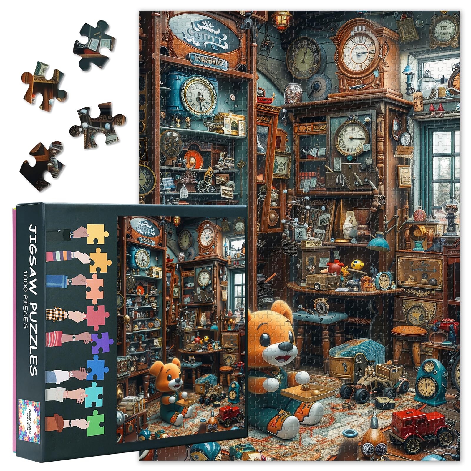 Puzzles for Adults 1000 Pieces, Teddy Bear Jigsaw Puzzle, Antique Shop Jigsaw Puzzles, Challenging Game Home Decor Birthday Party Gift Toy for Adults Seniors 20X27 INCH