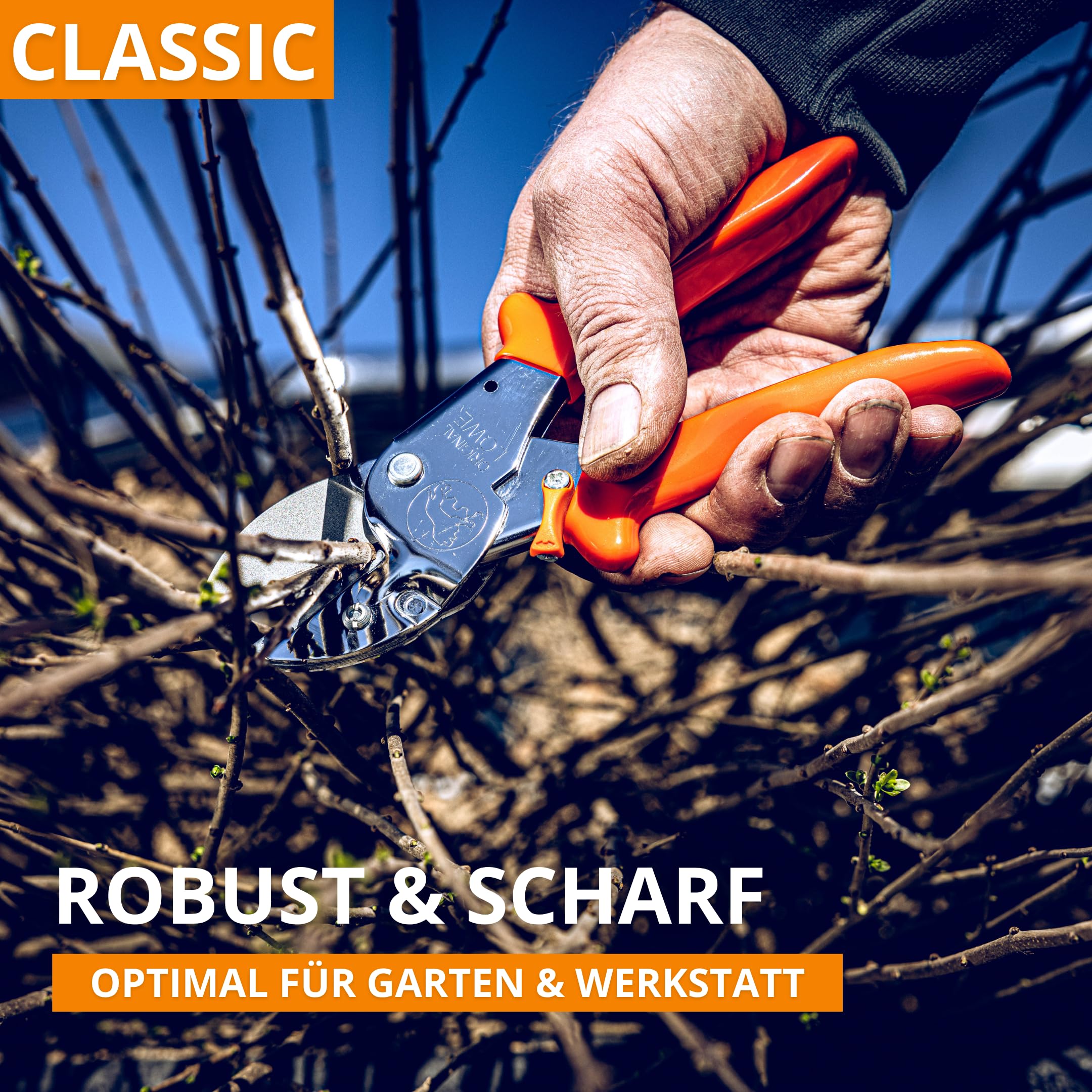 Original LÖWE 1 Profi Amboss-Gartenschere 1.104 mit rostfreier Stahlklinge und Antihaftbeschichtung - robuste und scharfe Schere aus rostfreiem Stahl eignet sich ideal für Holzarten wie Buche Esche 2