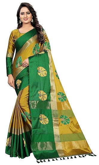 Women's Ari Embroidery Work and Chanderi Cotton Saree With Blouse Piece