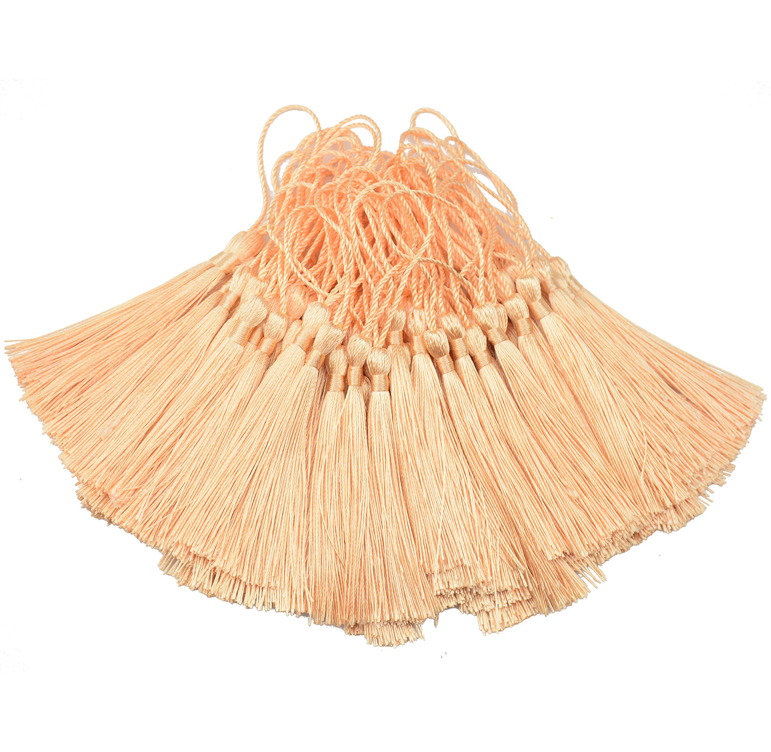 100pcs 13cm/5 Inch Silky Floss bookmark Tassels with 2-Inch Cord Loop and Small Chinese Knot for Jewelry Making, Souvenir, Bookmarks, DIY Craft Accessory（Beige Red）