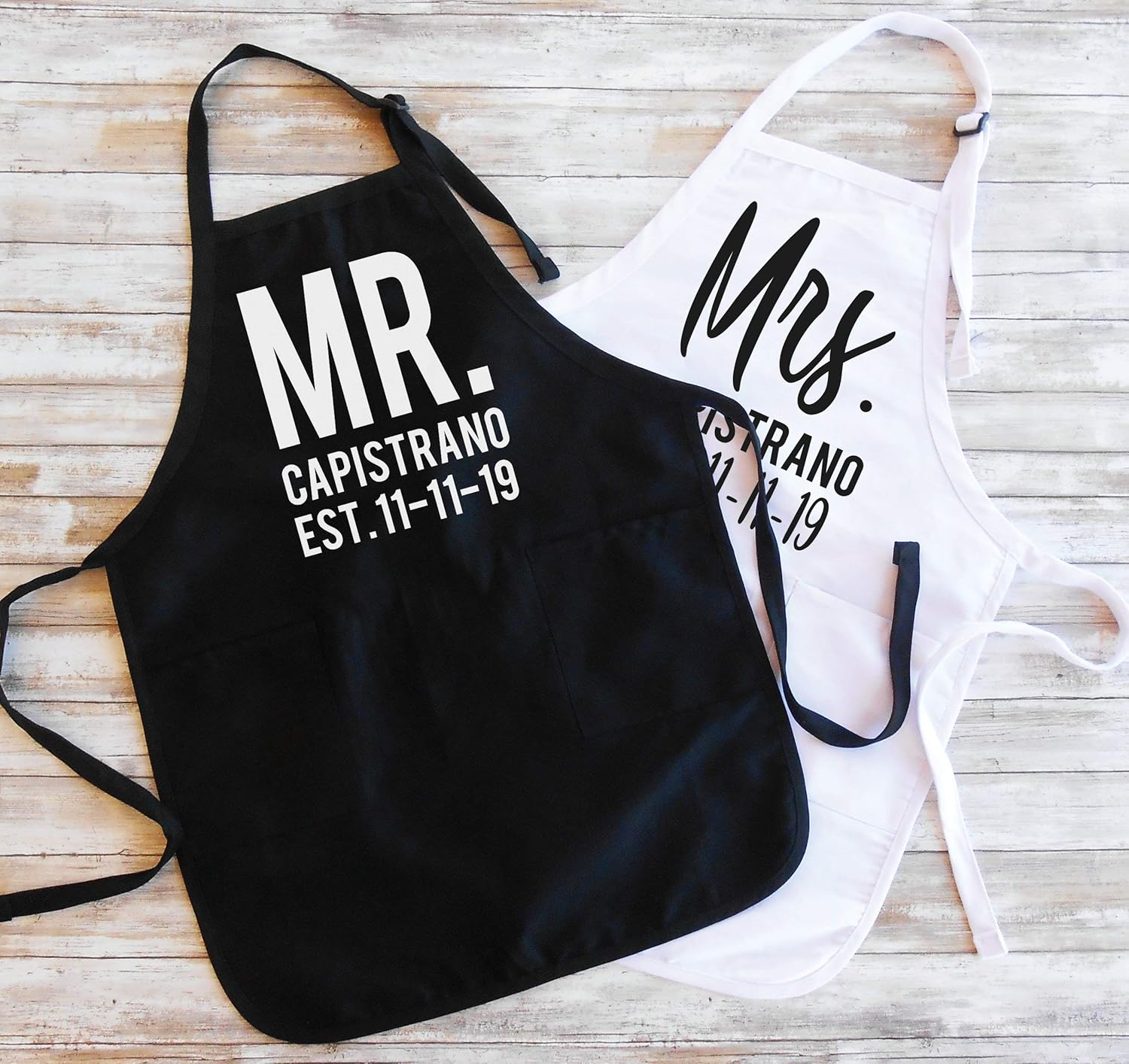 Mr and Mrs Aprons/Mr Last Name Apron/Mrs Last Name Apron