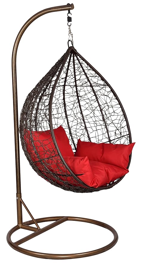 FurniFuture?? Jumbo Comfy Outdoor Hanging Swing Chair With Stand - (Brown)