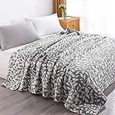 NTBAY 3 Layers Cotton Muslin 106x92 King Bed Blanket, Super Soft Breathable Thermal Yarn Dyed Quilt for Adults, Perfect Lightweight Blanket for Couch Sofa Bed All Seasons, Grey Leaf