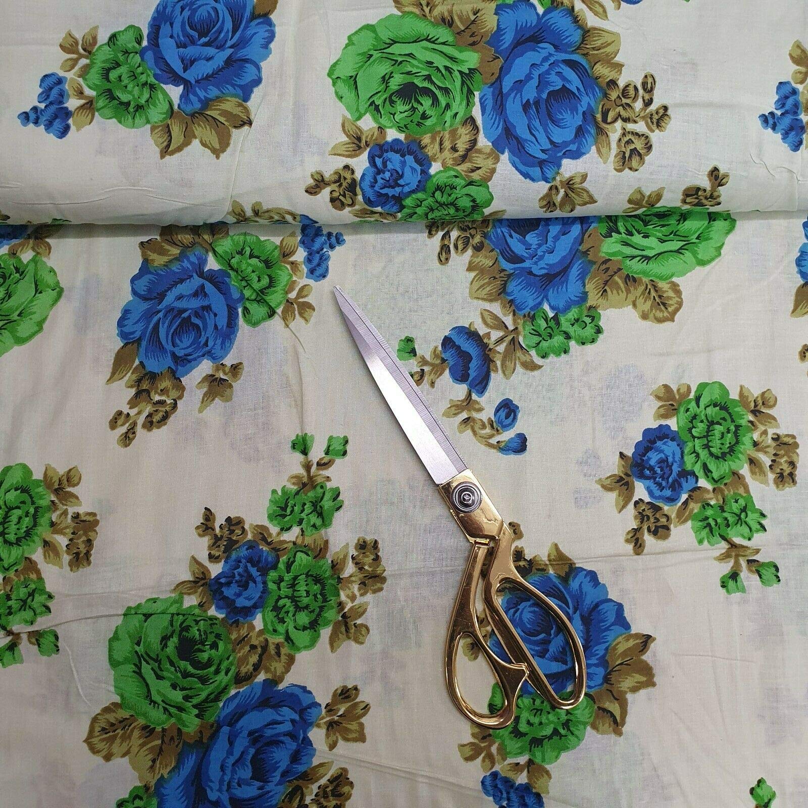 100% Cotton Poplin Printed Vintage Floral Soft Voile Cotton Dress Craft Fabric Material 44" - 112 cm Wide Sold As 1 Meter Pre - Cut Lengths (Print 7)