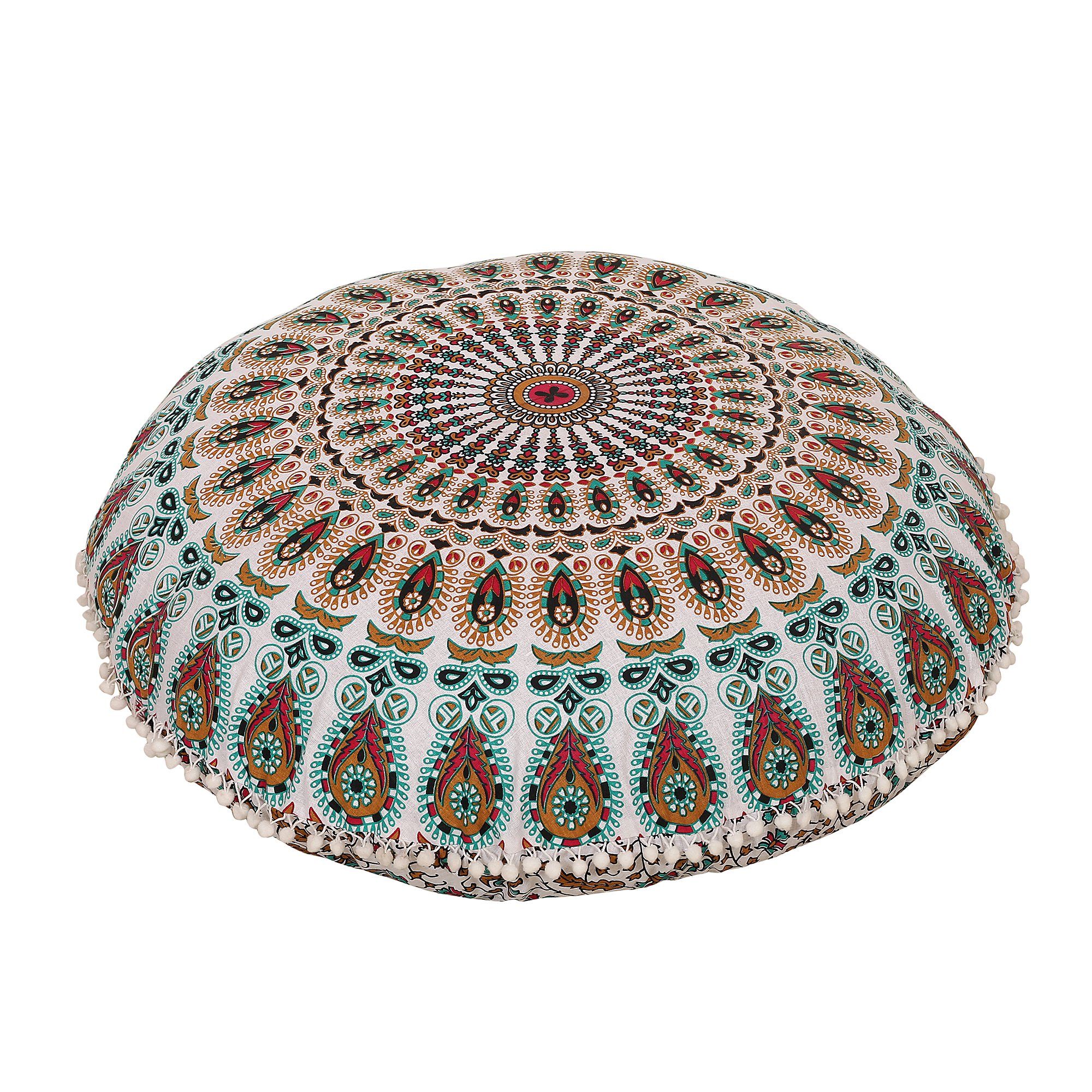Radhykrishnafashions Indian 32" Large Hippie Mandala Floor Pillow Cover Cushion Cover Round Bohemian Yoga Decor Floor Cushion Case (Pink Brown) โ image 1