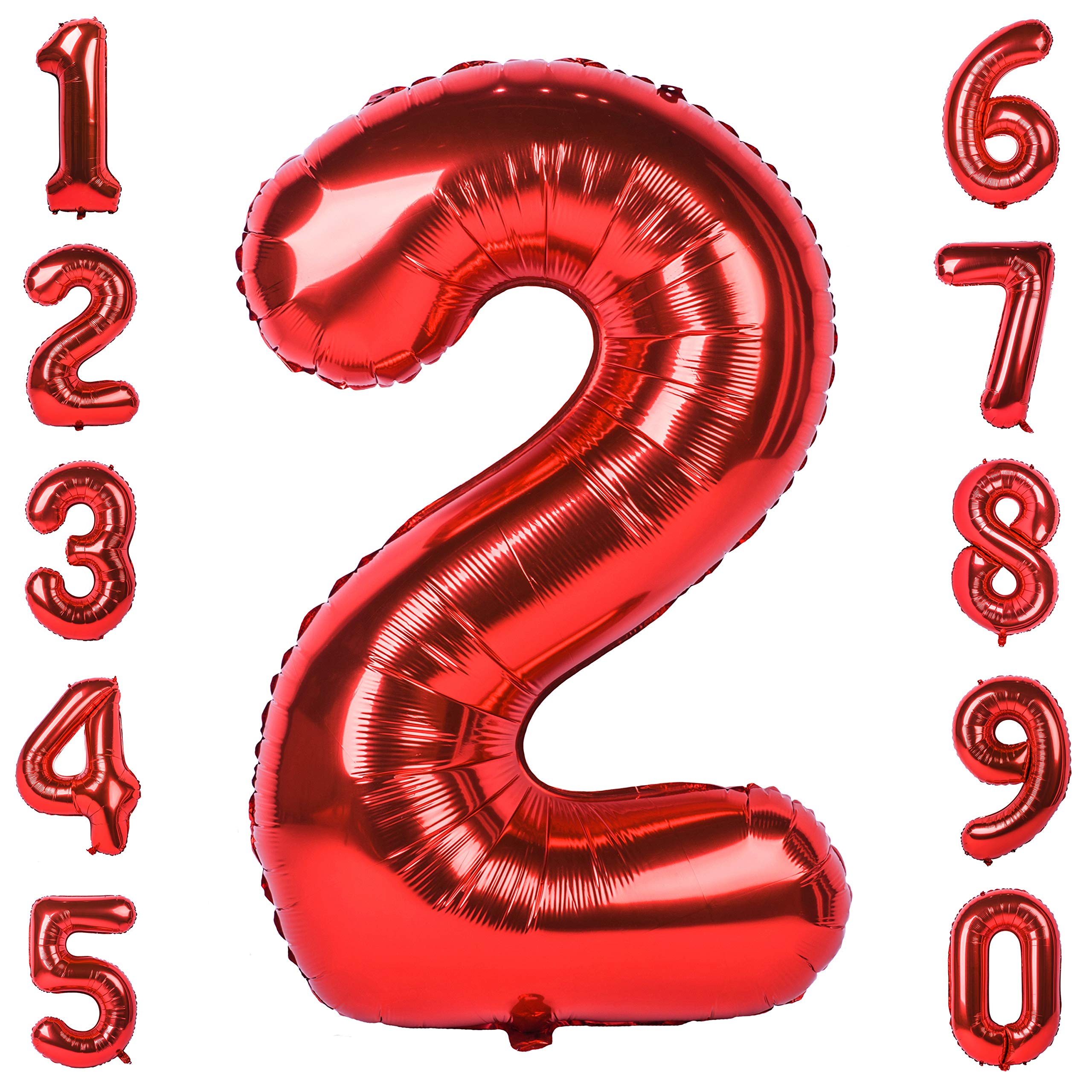 Red 2 balloon 40 Inch Red Large Number Balloons Mylar Foil Big Number 2 Giant Helium Balloon Birthday Party Decoration