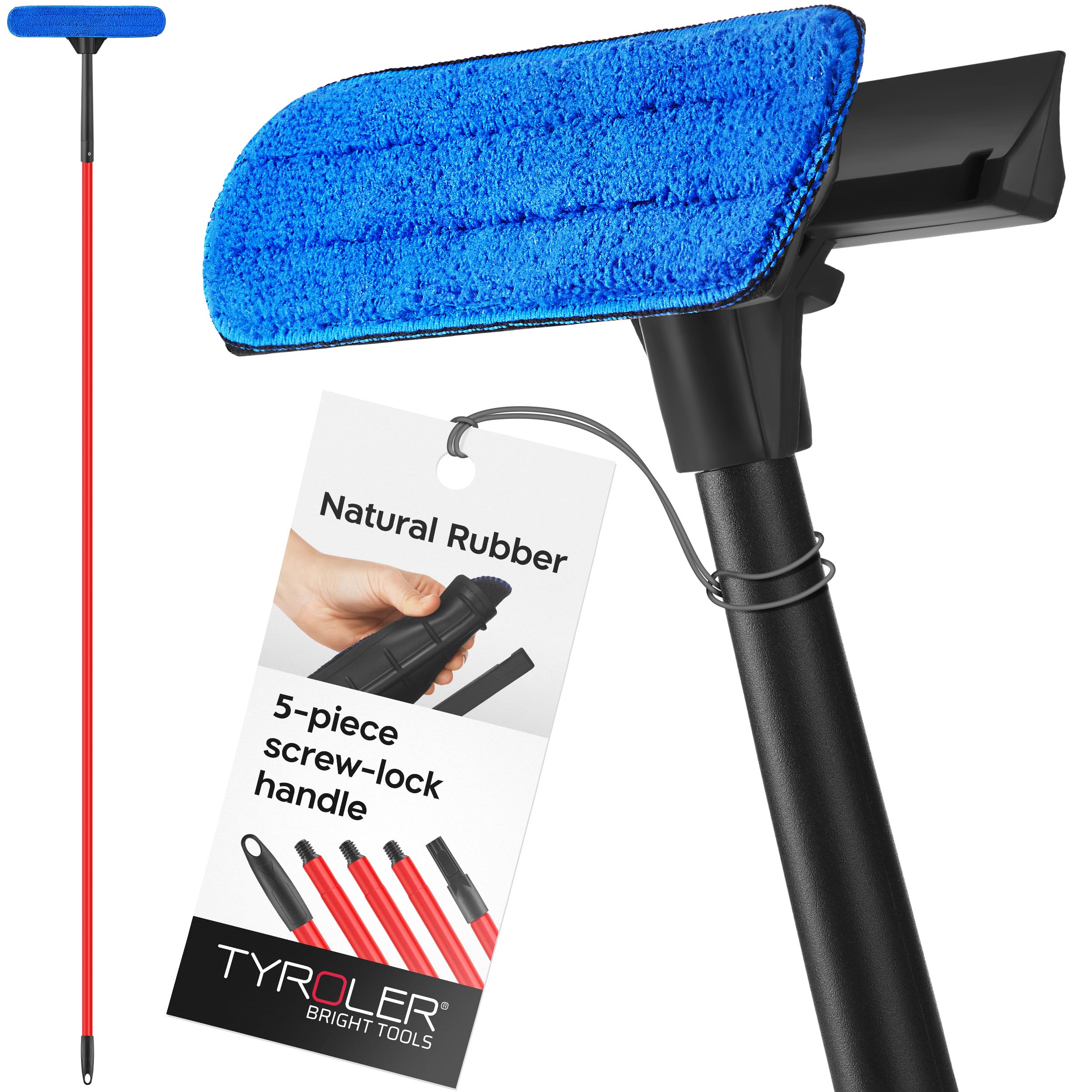 Tyroler 2-in-1 Window Cleaning Equipment | Telescopic Window Cleaner Tool 30-205 CM | Anti-Rust 5-Part Handle | Professional Cleaning Kit | 100% Rubber Squeegee Head for High Durability