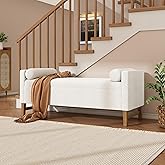 Merax Boucle Upholstered Storage Ottoman Bench 50.8" End of Bed Bench with 2 Round Pillows & Solid Wood Legs, Ample Hidden St