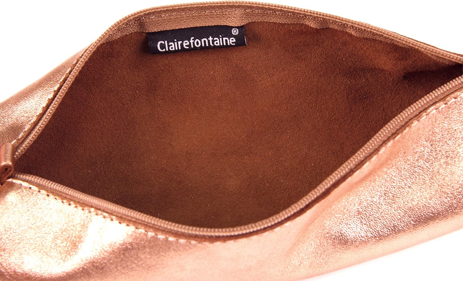 Clairefontaine 8687C, Round School Pencil Case Copper Iridescent Effect diameter 5,5x22 cm in Genuine Lambskin Leather - Image 3