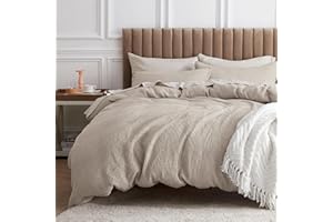 Bedsure Cotton Duvet Cover King - 100% Cotton Waffle Weave Linen Color Duvet Cover, Soft and Breathable King Bedding Set for 