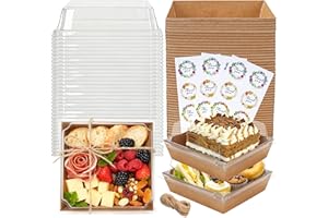 NPLUX 50 Pack Small Charcuterie Boxes with Clear Lids, Brown Paper Boxes 5.3 x 4.9 x 2.5 Inch, Individual Food Boxes with Rop