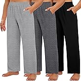 Huukeay 3 Pack Women's Plus Size Pants, High Waisted Wide Leg Pants Casual Pajamas Pants Loose Yoga Sweatpants with Pockets