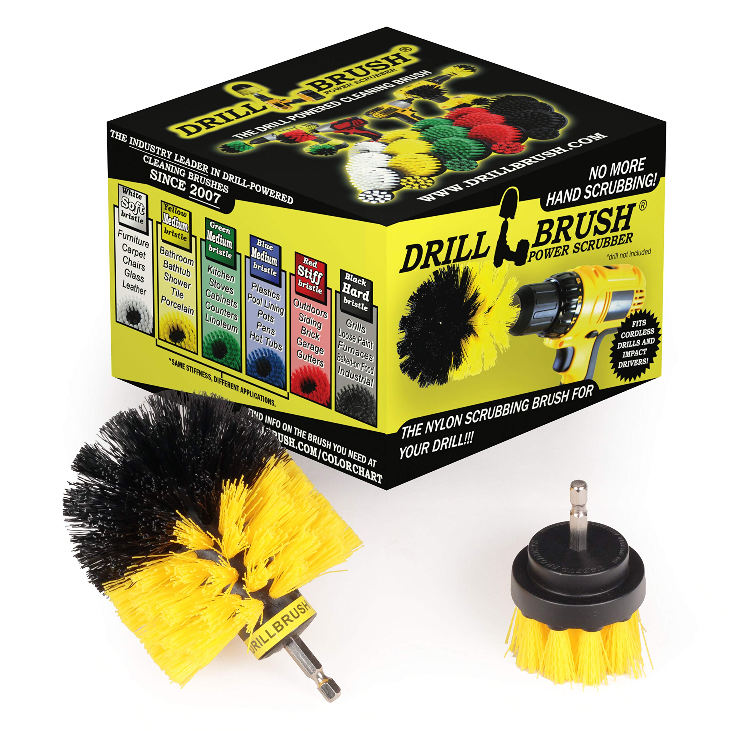 2 Piece Yellow Medium Stiffness Rotary Cleaning Drillbrushes for Cleaning Tile, Grout, Shower, Bathtub, and General Purpose Scrubbing by Drillbrush