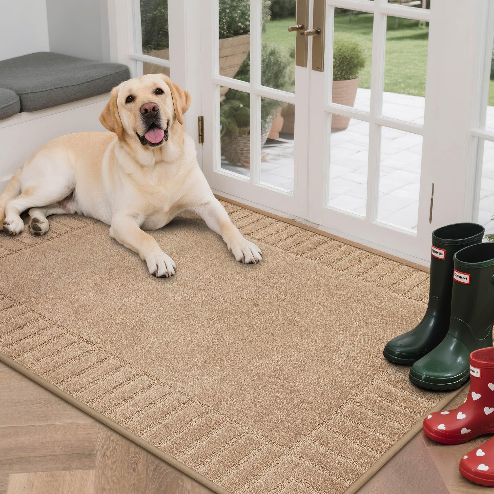 BEQHAUSE Door Mat for Indoor & Outdoor,Dirt Trapper Barrier Mat Super Absorbent Machine Washable Front Doormats Rug with Non-Slip TPR Backing (Taupe, 80x120cm)