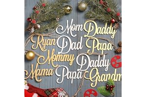AMORITA Custom Christmas Stocking Name Tags - Personalized Wooden Name Tags for Christmas Stockings, Xmas Ornaments in White and Gold, Ideal Tags Sign for Gift Giving