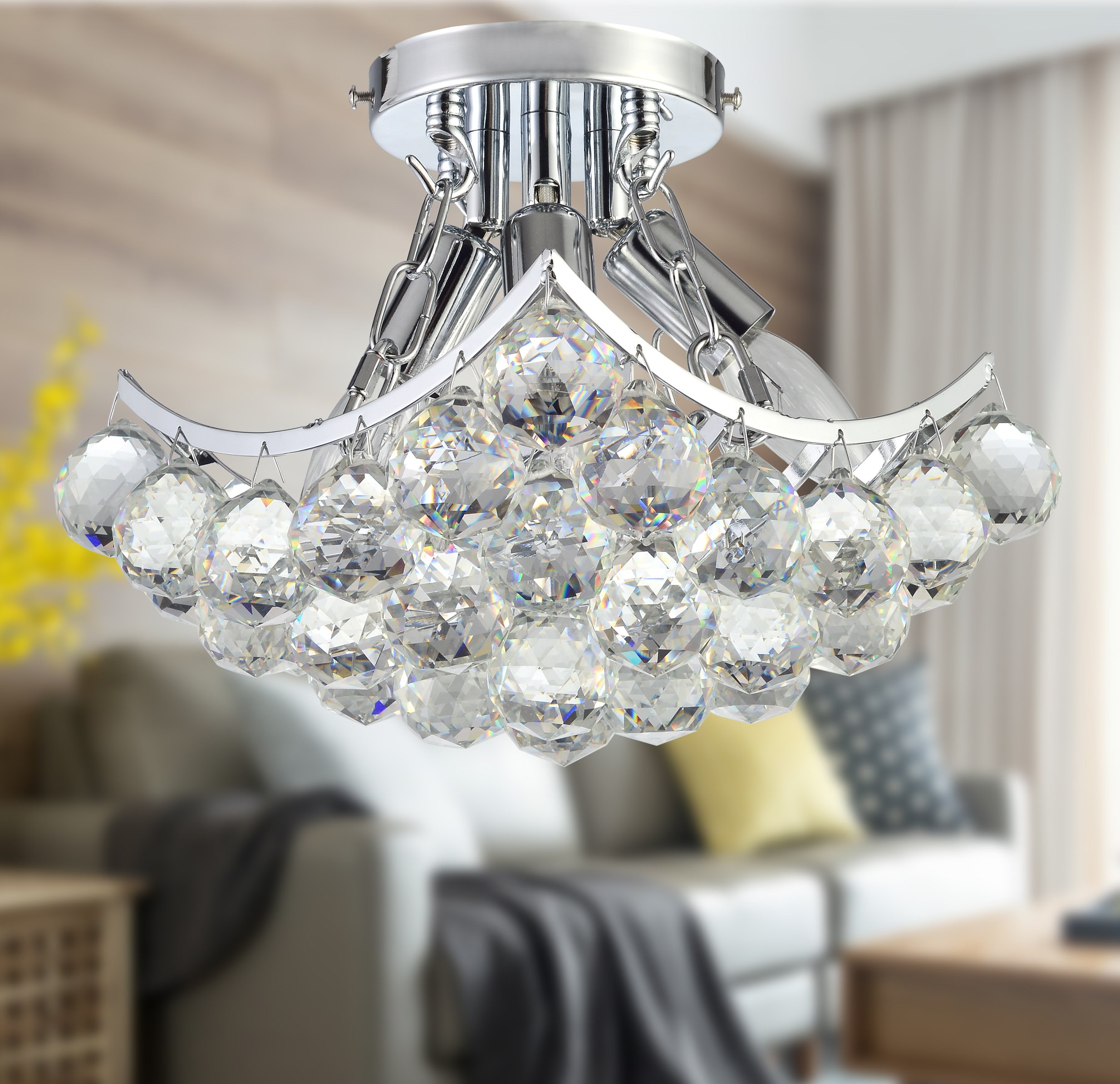 Saint Mossi Modern K9 Crystal Raindrop Chandelier Lighting Flush Mount LED Ceiling Light Fixture Pendant Lamp for Dining Room Bathroom Bedroom Livingroom Height 22.9 cm x Width 22.9 cm