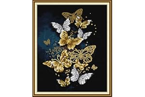 Joy Sunday Cross Stitch Kits Stamped Full Range of Embroidery Starter Kits for Beginners DIY 14CT 2Strands -Golden Butterfly (Printed) 15.8×18.5inch