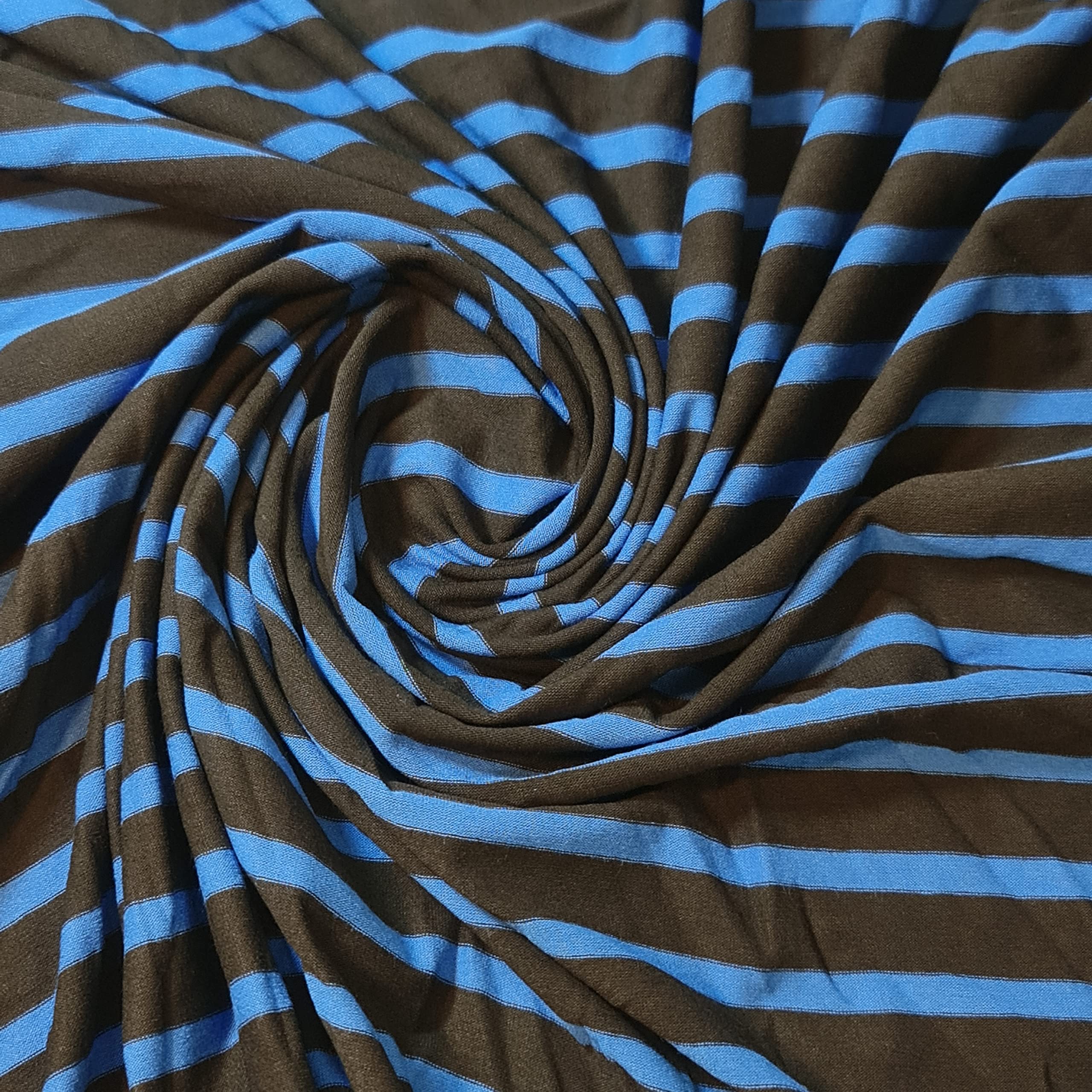 Soft Printed Cotton Jersey Stretch Knit T Shirt Baby Grow Craft Fabric Material 58'' - 150 cm Wide Sold As 1 Meter Pre - Cut Lengths (Black Royal Stripe) (LPSTRIPES)